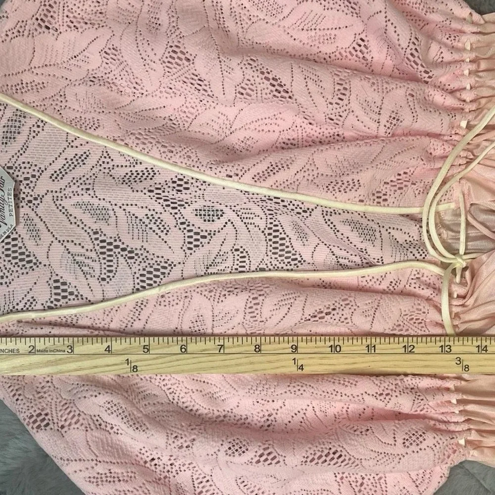 Vintage 70s Vanity Fair Pink Satin Lace Robe | Long Sleeve Boudoir Lounge Size M - Picture 7 of 10